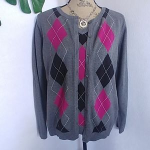 CJ Banks Argyle Sweater Cardigan